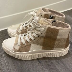 Dolce Vita Veola Plush High-top sneaker in tan and cream checker print